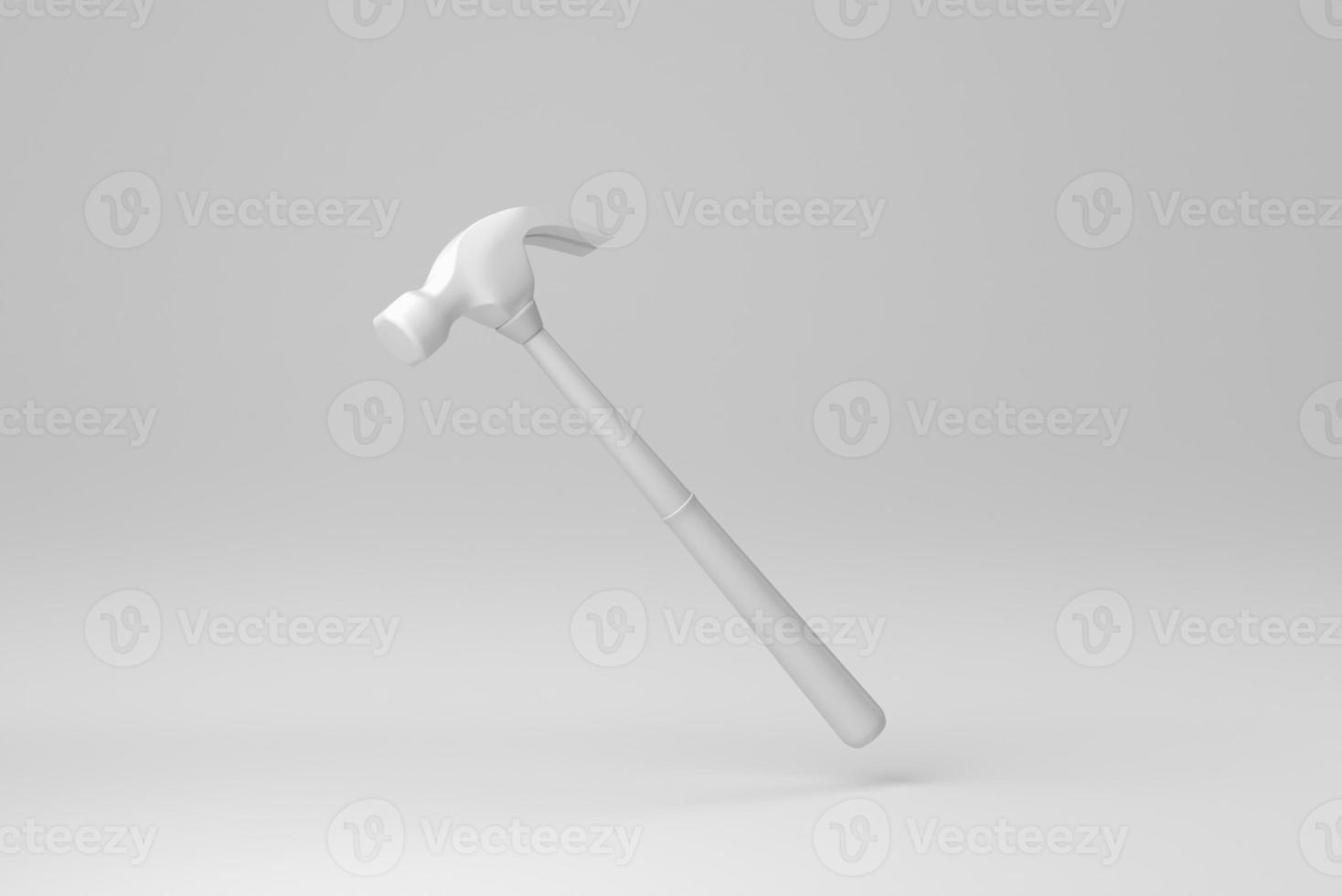 marteau isolé sur fond blanc. outil de bricoleur pour la réparation à domicile. notion minimale. monochrome. rendu 3D. photo