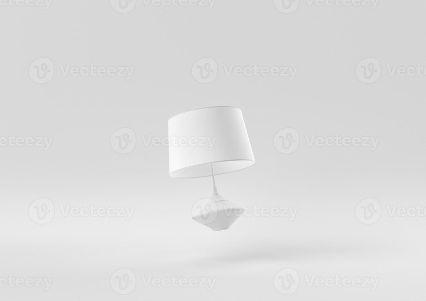 abat-jour blanc flottant sur fond blanc. idée de concept minimal créatif. monochrome. rendu 3D. photo