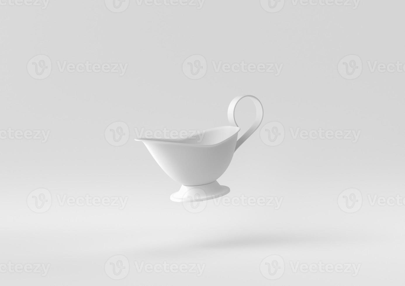 pichet blanc ou pot à lait flottant sur fond blanc. idée de concept minimal créatif. monochrome. rendu 3D. photo