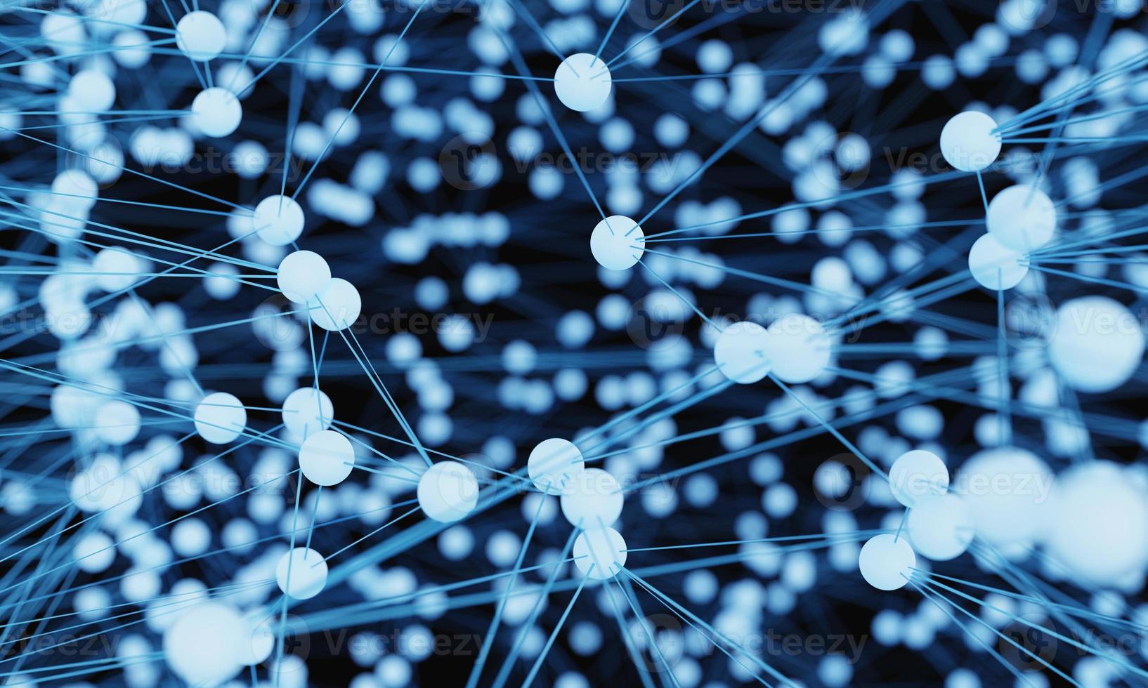 nœud de réseau de technologie futuriste ampoule bleue abstraite. liaisons de transmission de lignes de données par câble et concept de structure de communication. neurones du cerveau et élément de thème électronique. Illustration 3D. photo