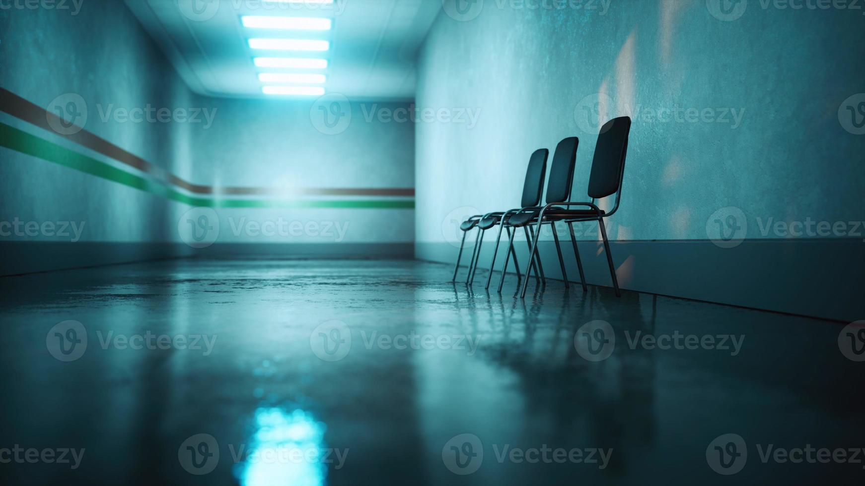 couloir vide à l'hôpital avec des chaises photo