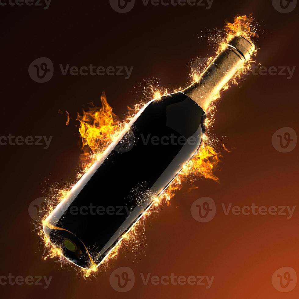 bouteille de vin en feu photo