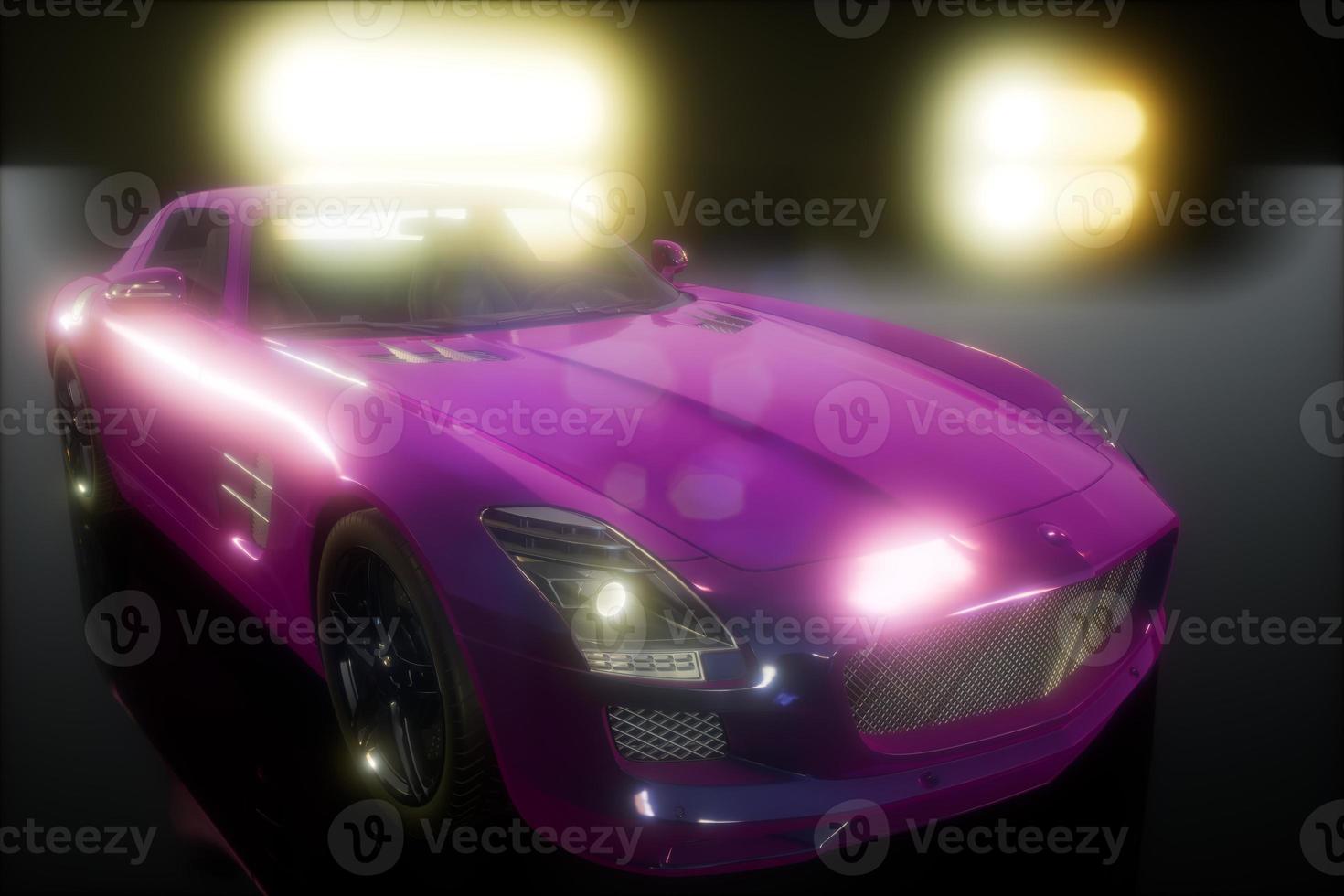 voiture de sport de luxe dans un studio sombre avec des lumières vives photo