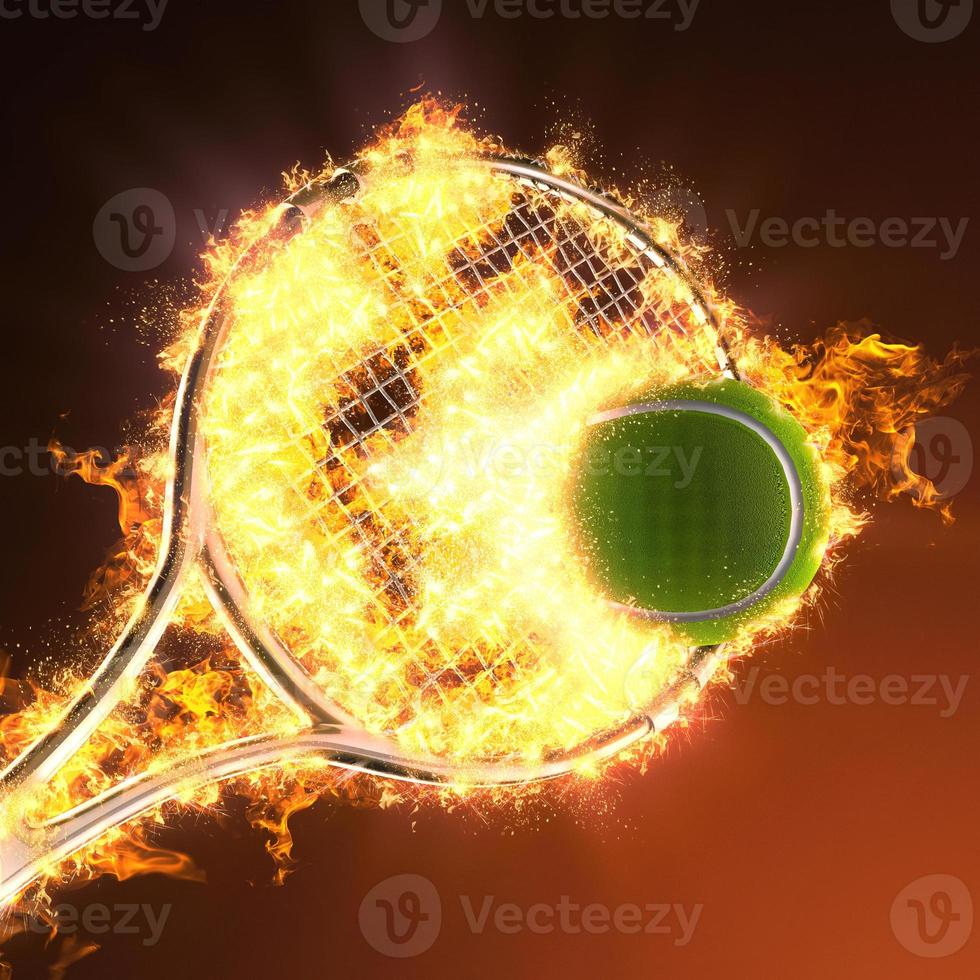 balle de tennis et raquette en feu photo