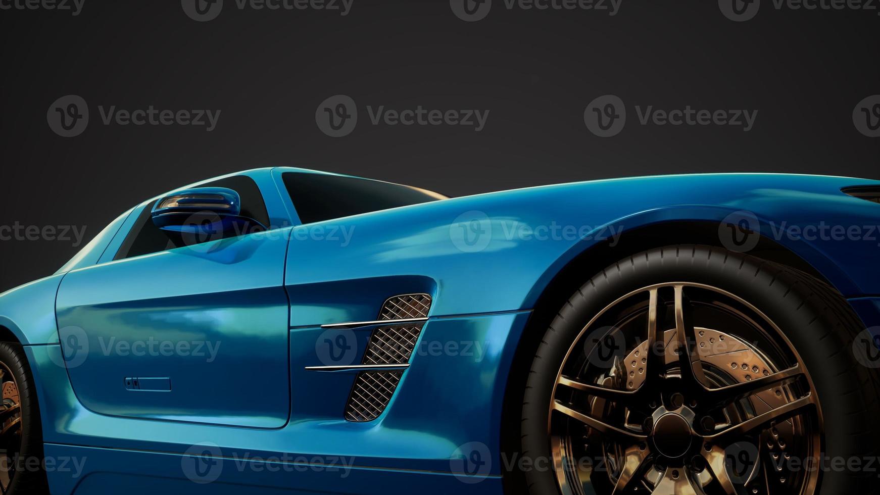 voiture de sport de luxe dans un studio sombre avec des lumières vives photo