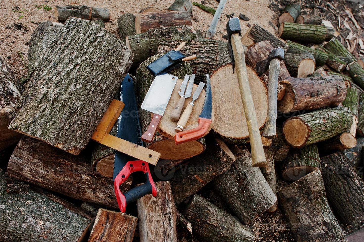 Hache Dans La Souche Outils De Travail Du Bois Couper Du Bois