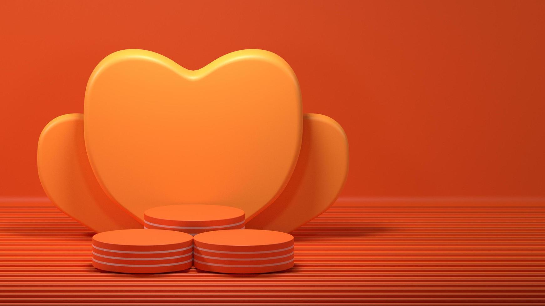 podium 3d avec fond de forme d'amour orange. photo