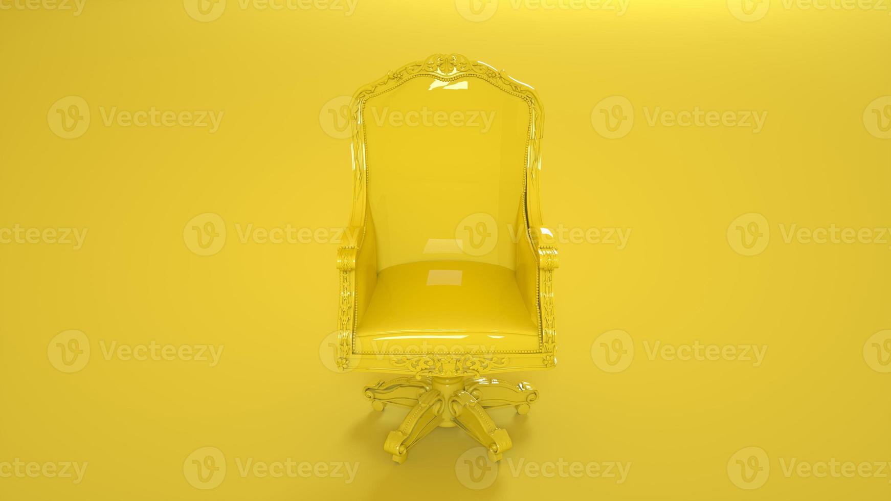 fauteuil trône jaune isolé sur fond jaune. illustration 3d photo