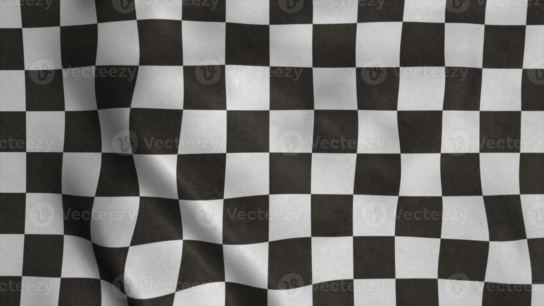 drapeau de course à damier. drapeau à damier de course agitant dans le vent. rendu 3d photo