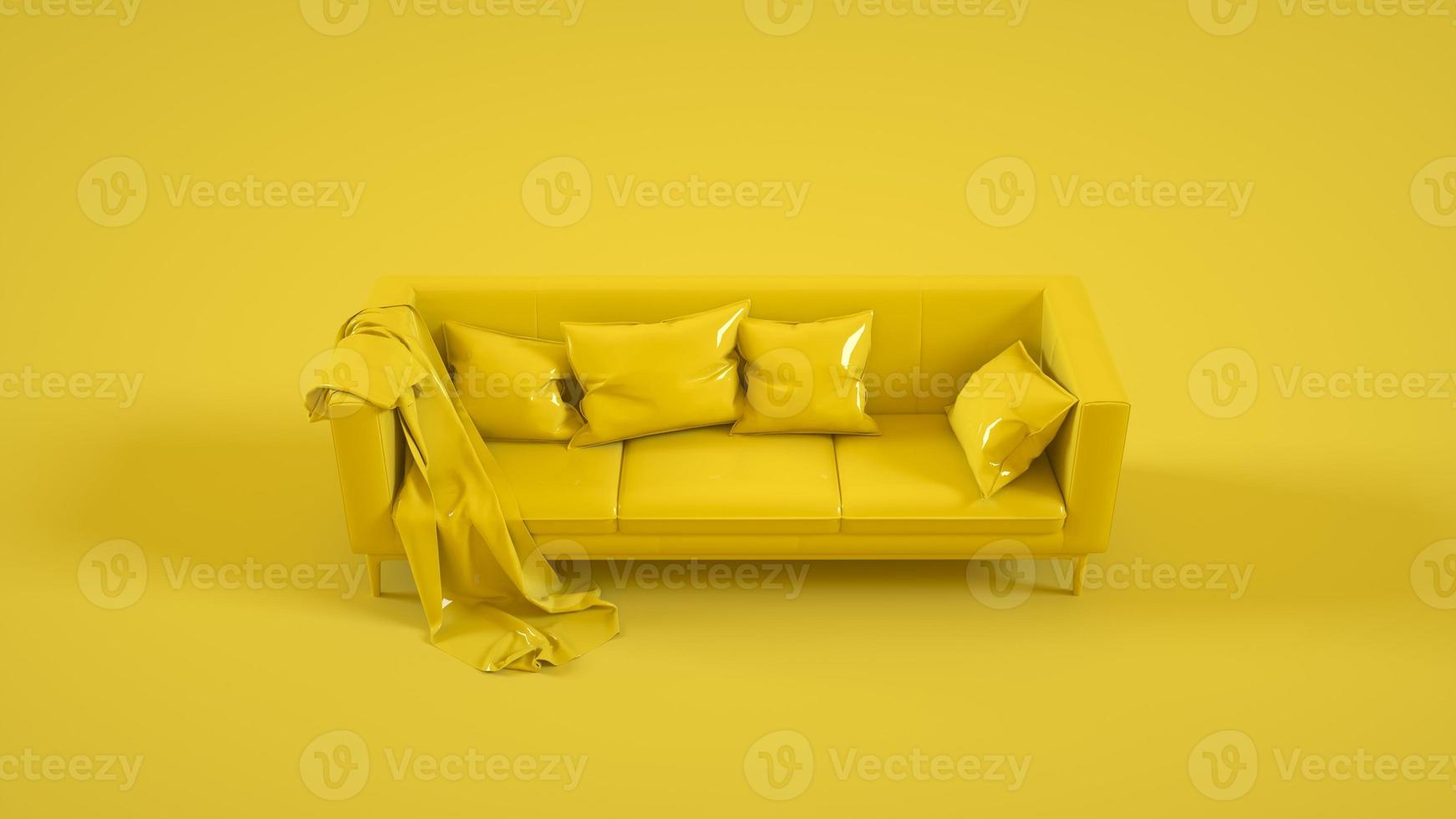 canapé jaune isolé sur fond jaune. illustration 3d photo