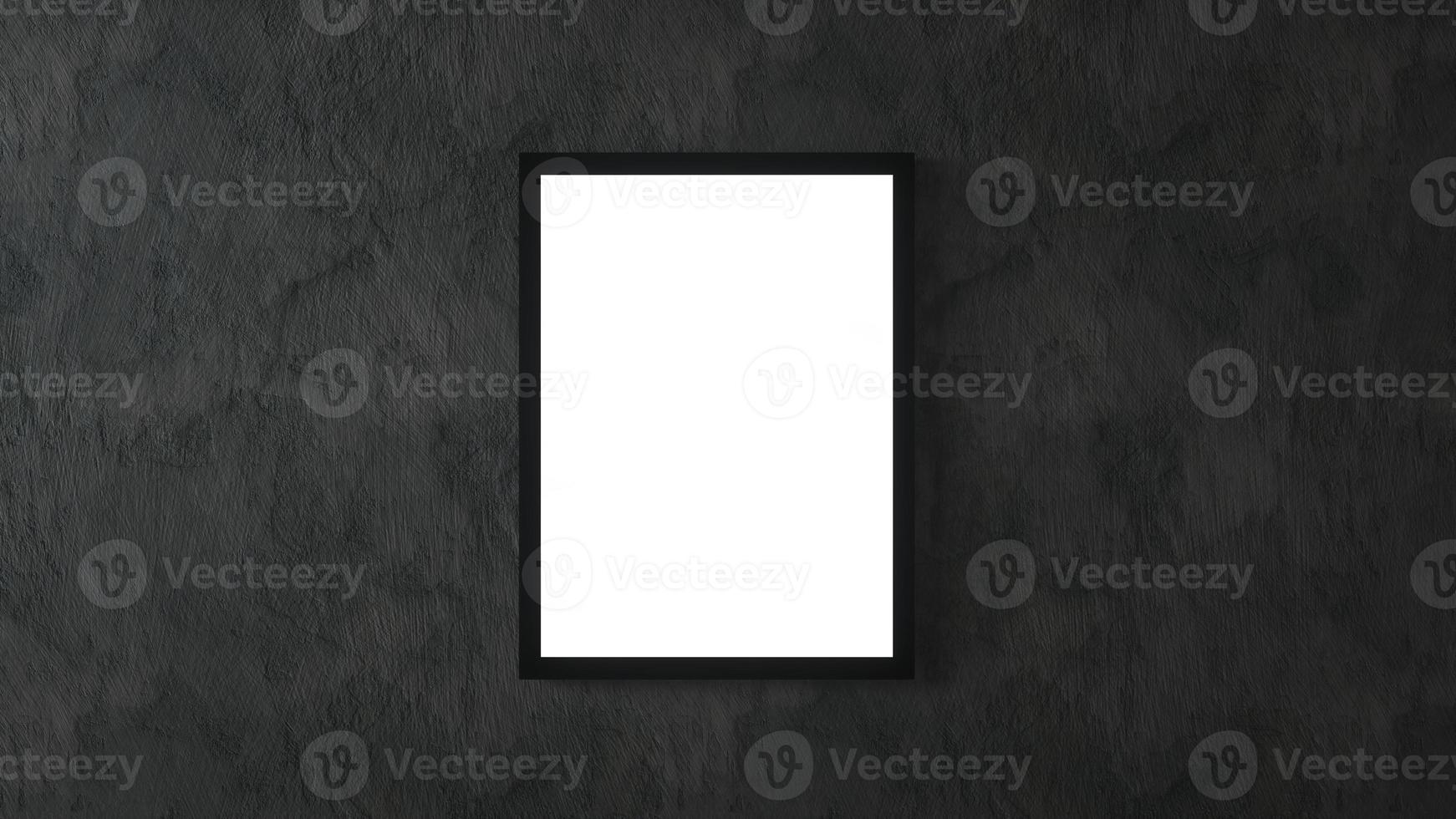 affiche blanche avec cadre noir sur maquette de mur noir. rendu 3d photo
