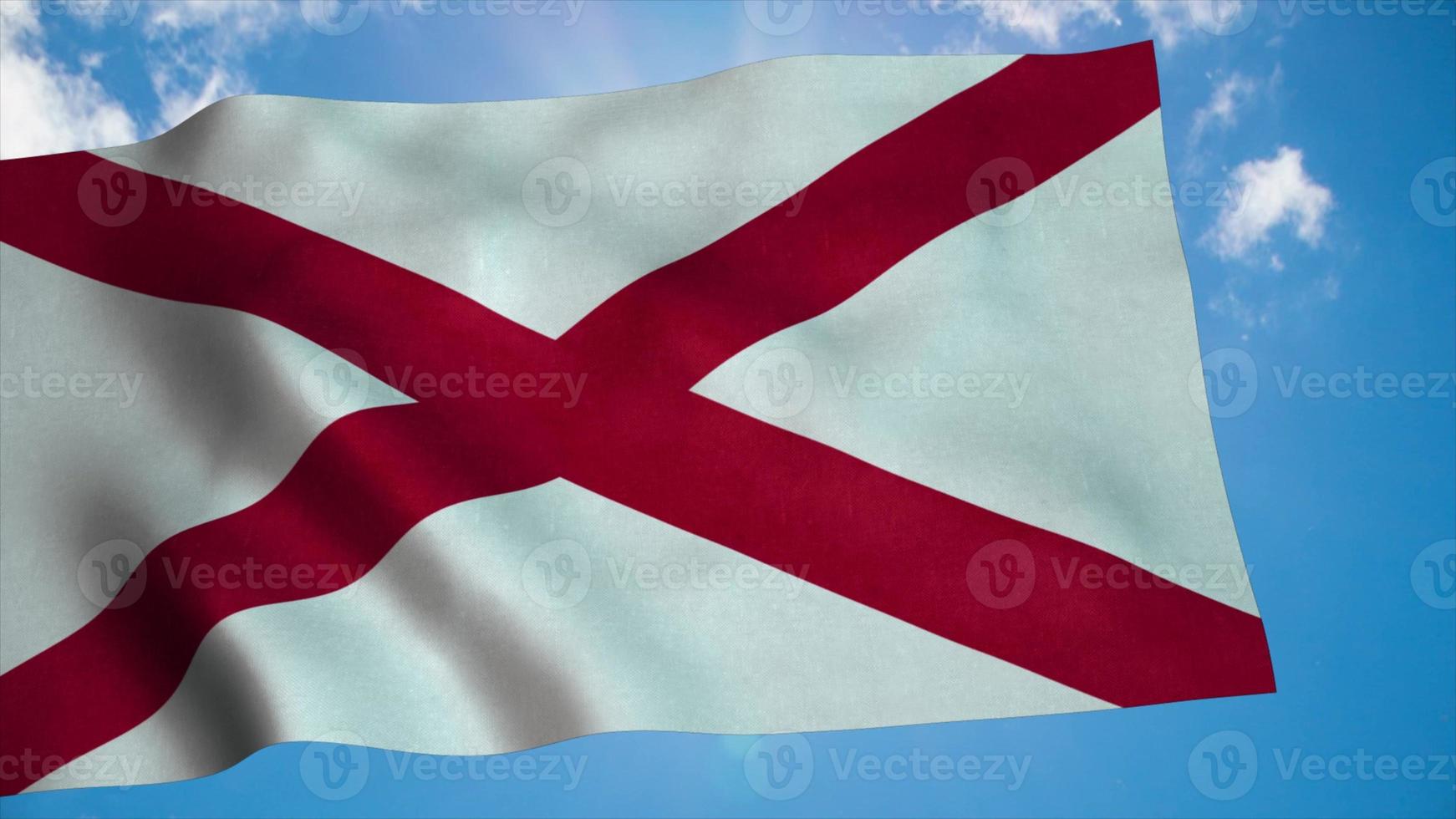 drapeau de l'alabama sur un mât agitant au vent dans le ciel. rendu 3d photo