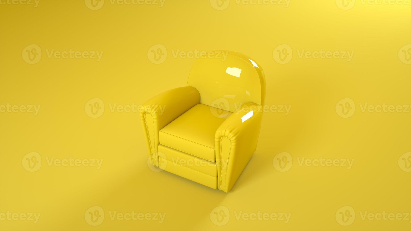 fauteuil en cuir jaune isolé sur fond jaune. rendu 3d photo