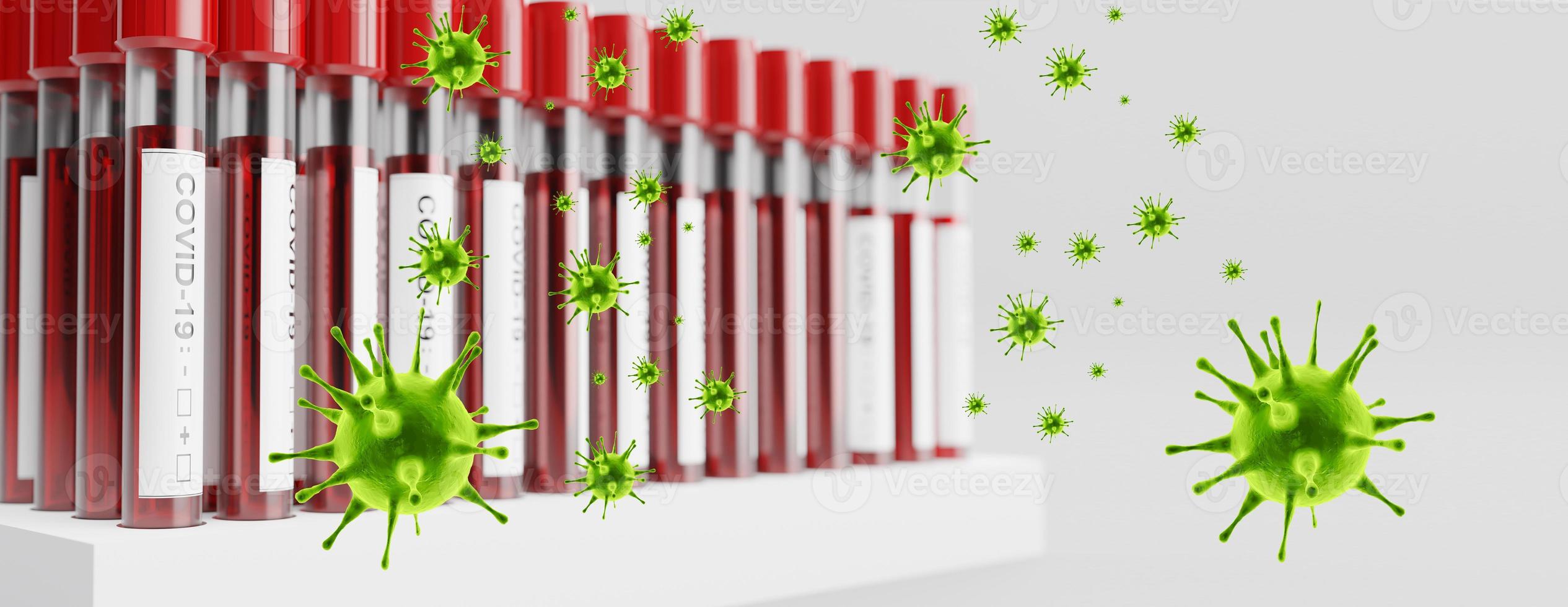 échantillon de sang de coronavirus. concept de vaccin contre le coronavirus. rendu 3d photo