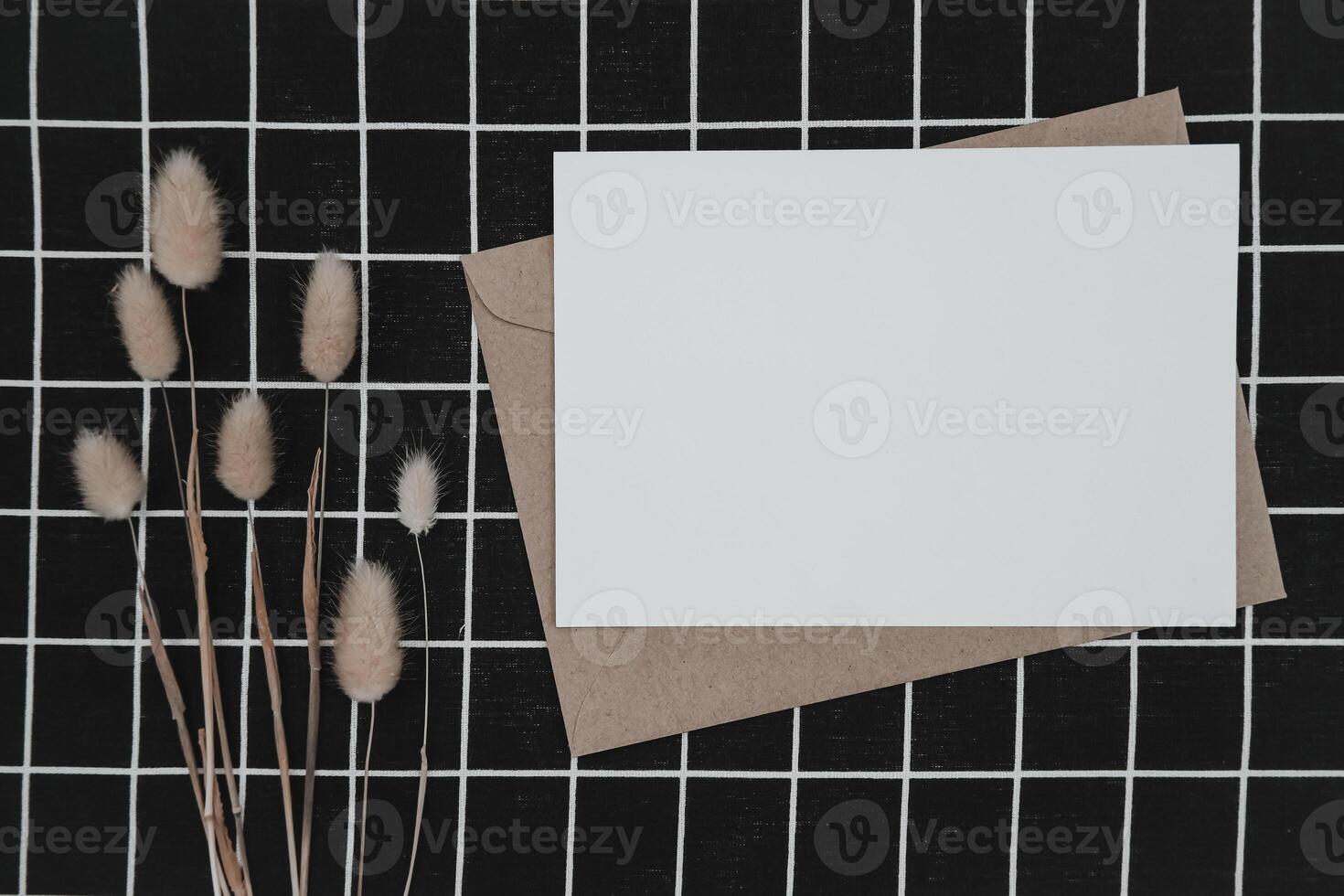Carte Blanche Vierge Avec Modèle D'enveloppe En Papier Kraft Brun Simulé