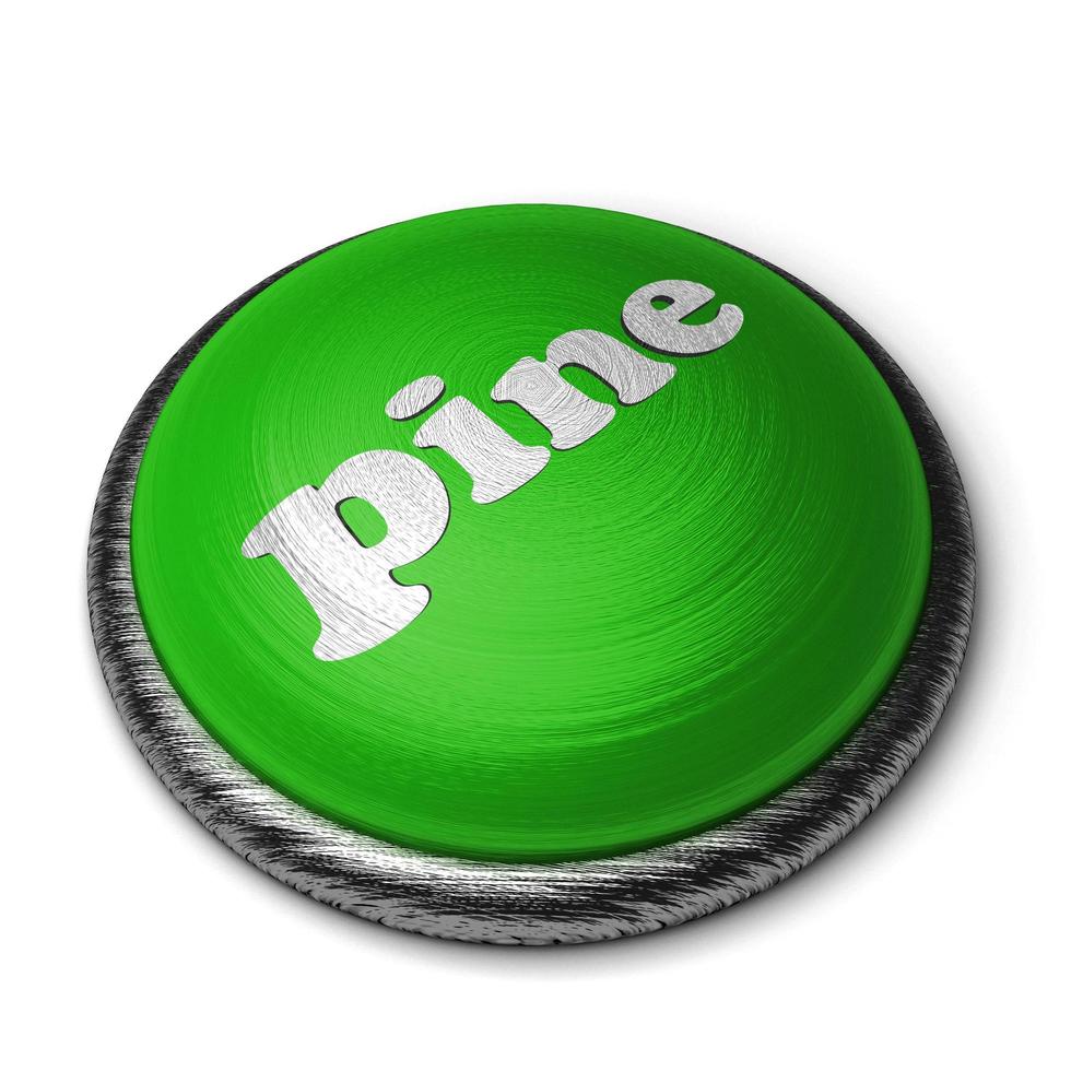 Mot de pin sur le bouton vert isolé sur blanc photo