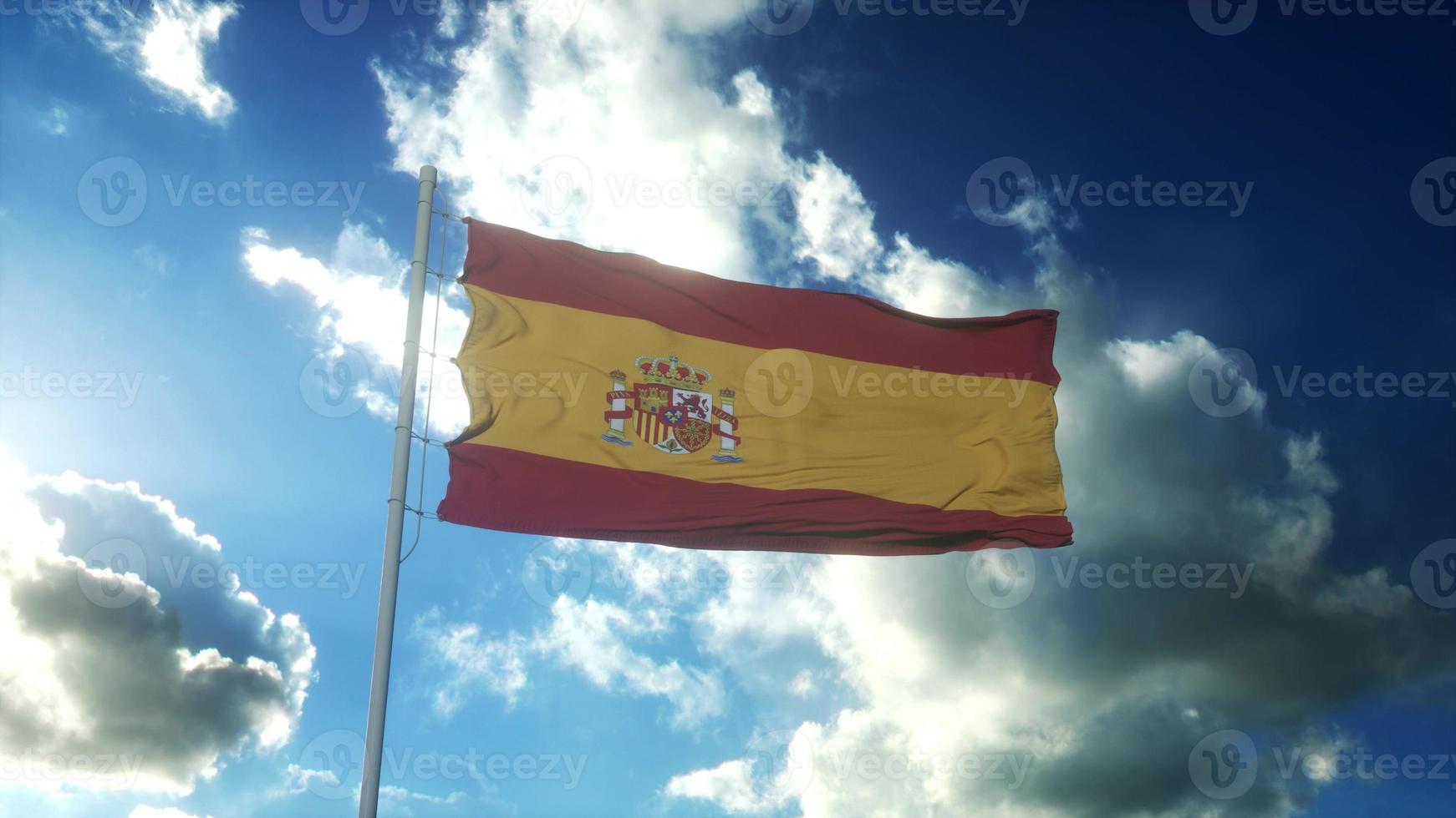 drapeau de l'espagne agitant au vent contre le beau ciel bleu. rendu 3d photo