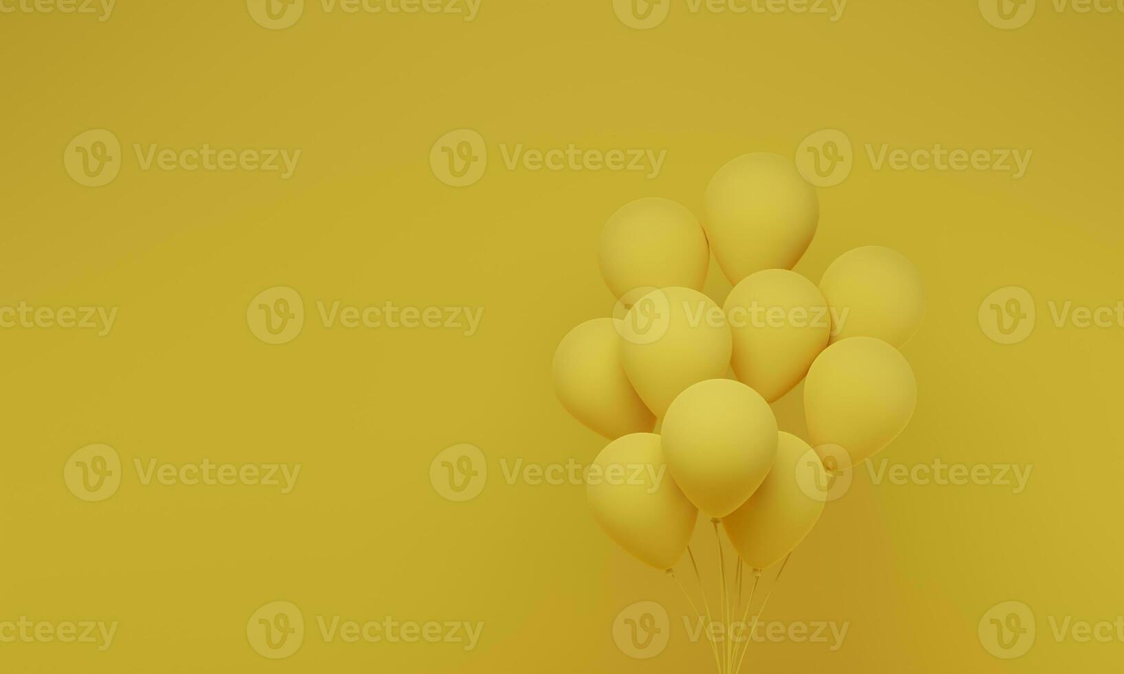 ballons festifs sur fond jaune. fêter un anniversaire, une affiche, une bannière carte de voeux heureuse. rendu 3d. photo