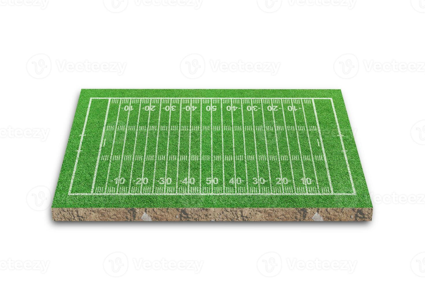 terrain de football américain avec motif de ligne sur fond blanc. rendu 3d photo