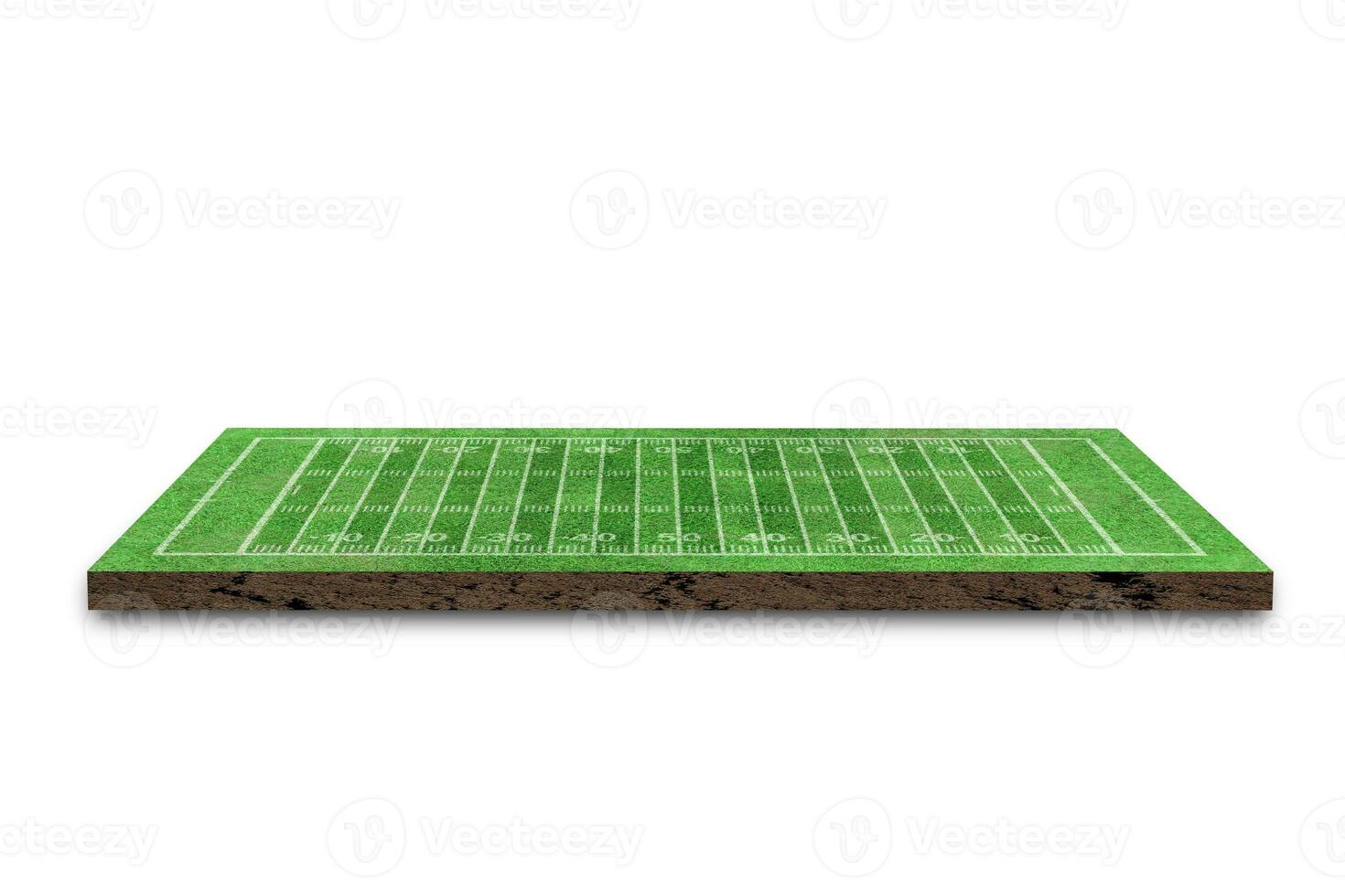 terrain de football américain avec motif de ligne sur fond blanc. rendu 3d photo