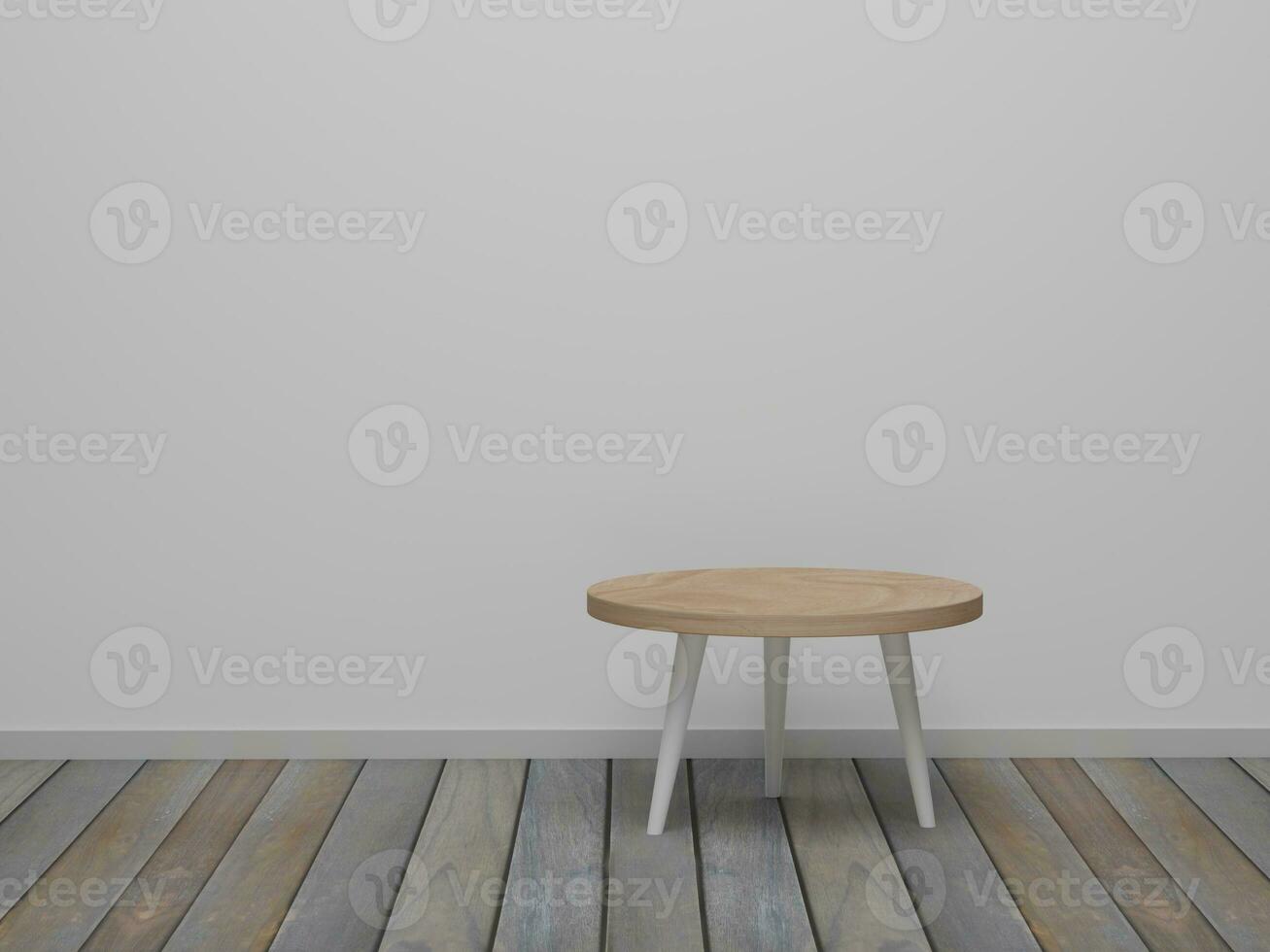 salle vide minimaliste abstraite avec table en bois. conception abstraite de salle à manger de scène minimale. rendu 3d, illustration 3d photo