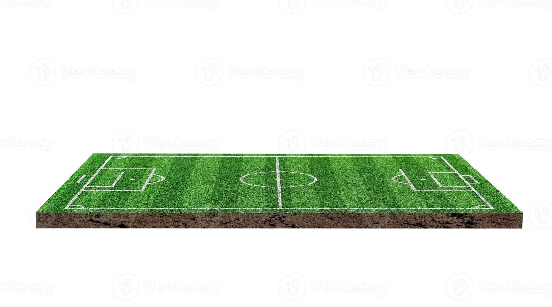 rendu 3d. pelouse de football, terrain de football en herbe verte, isolé sur fond blanc. photo