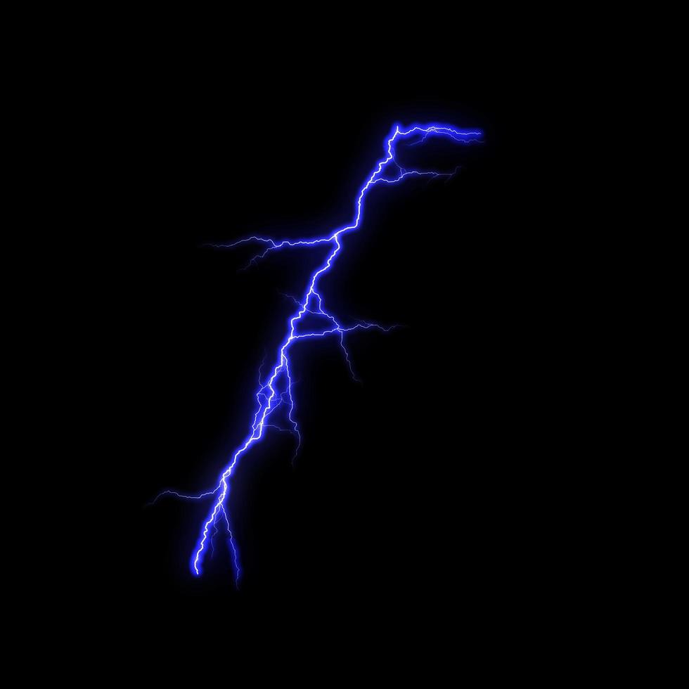 Blue Lightning Flash Thunderbolt isolé sur fond noir. photo