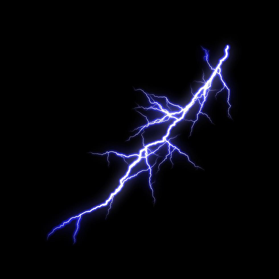 Blue Lightning Flash Thunderbolt isolé sur fond noir. photo