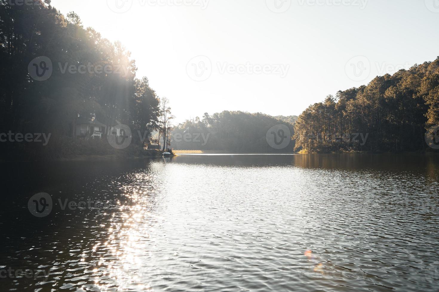 réservoir et arbres le matin le jour de repos photo