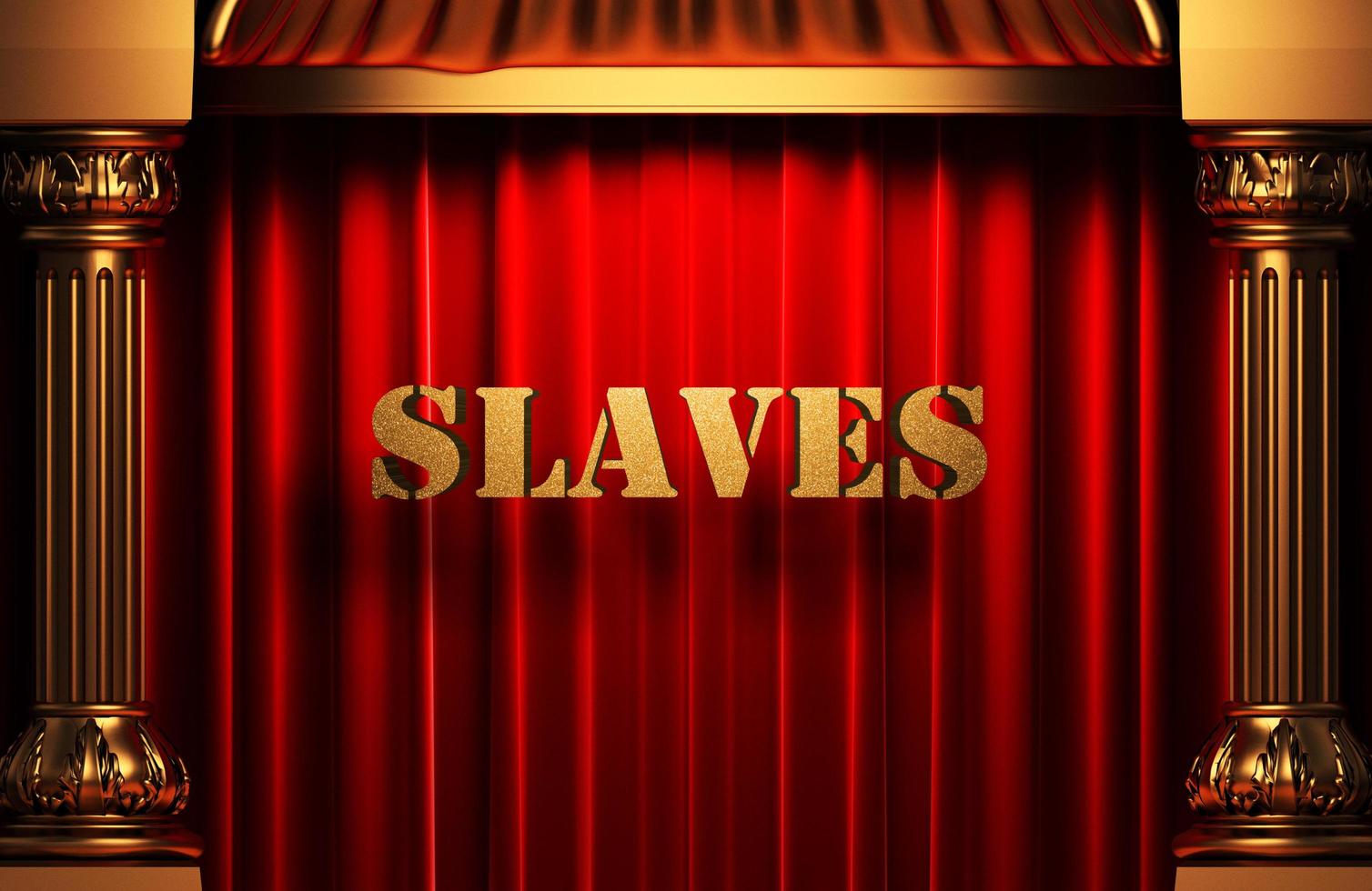 Mot d'or des esclaves sur le rideau rouge photo