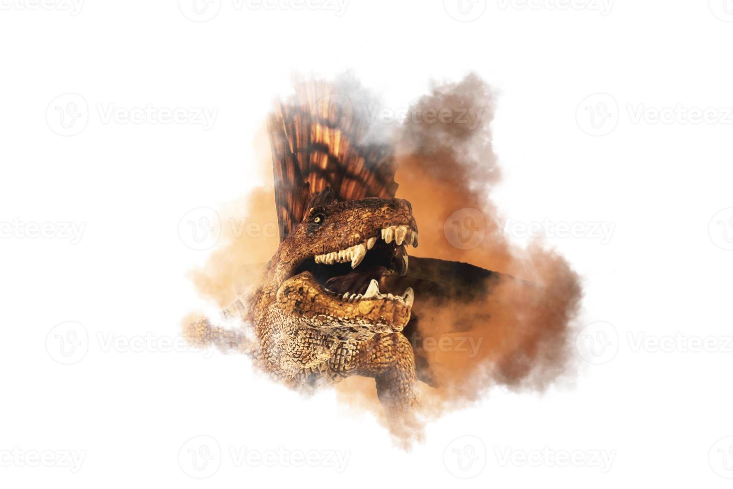 dinosaure dimetrodon sur fond de fumée photo