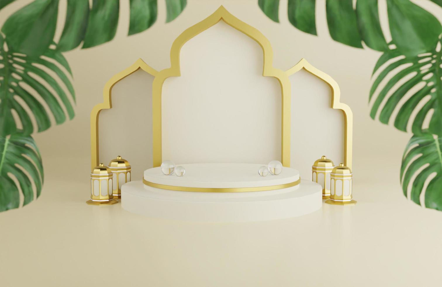 fond de crème de voeux ramadan islamique tropical avec ornement de mosquée 3d lanternes arabes photo