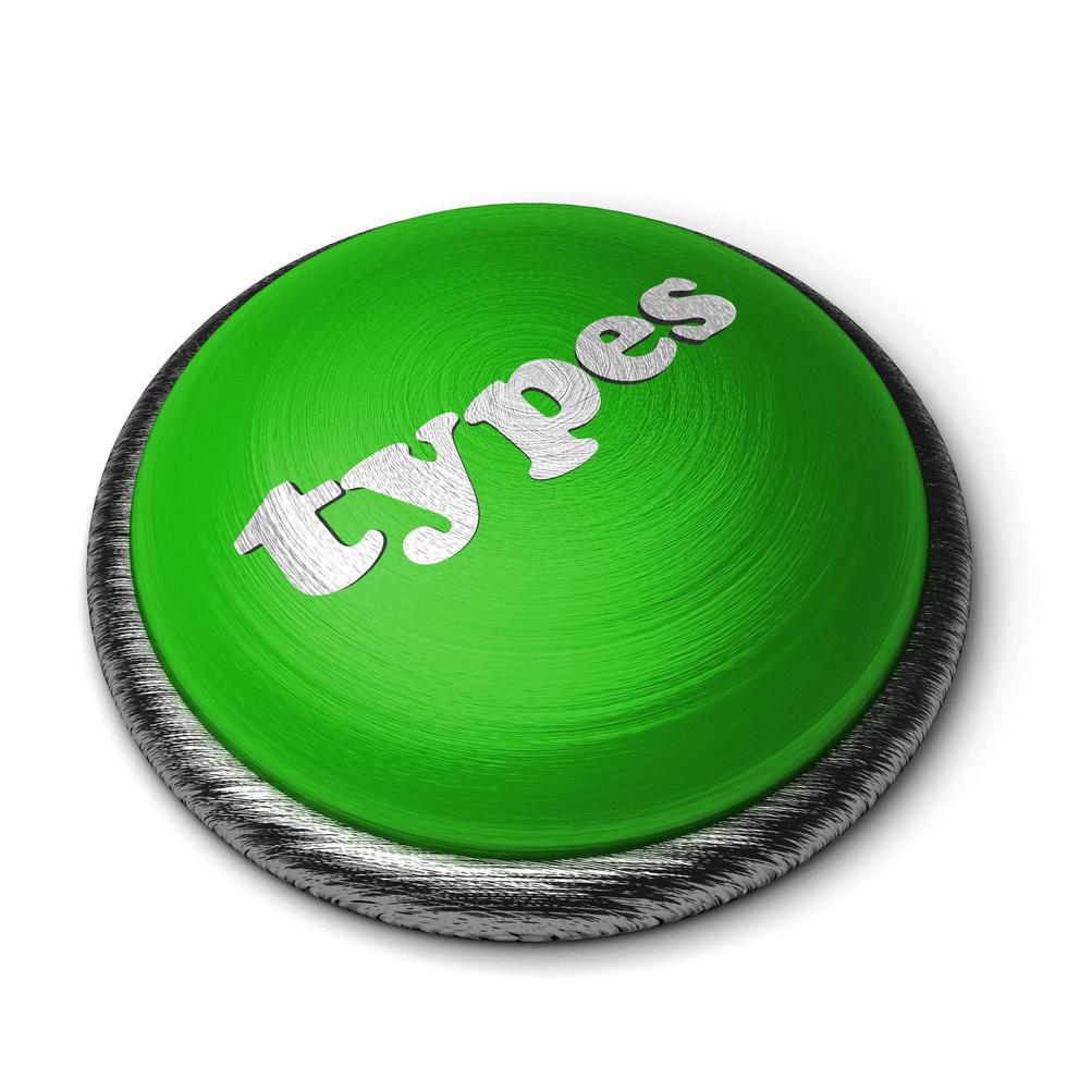 Mot de types sur le bouton vert isolé sur blanc photo
