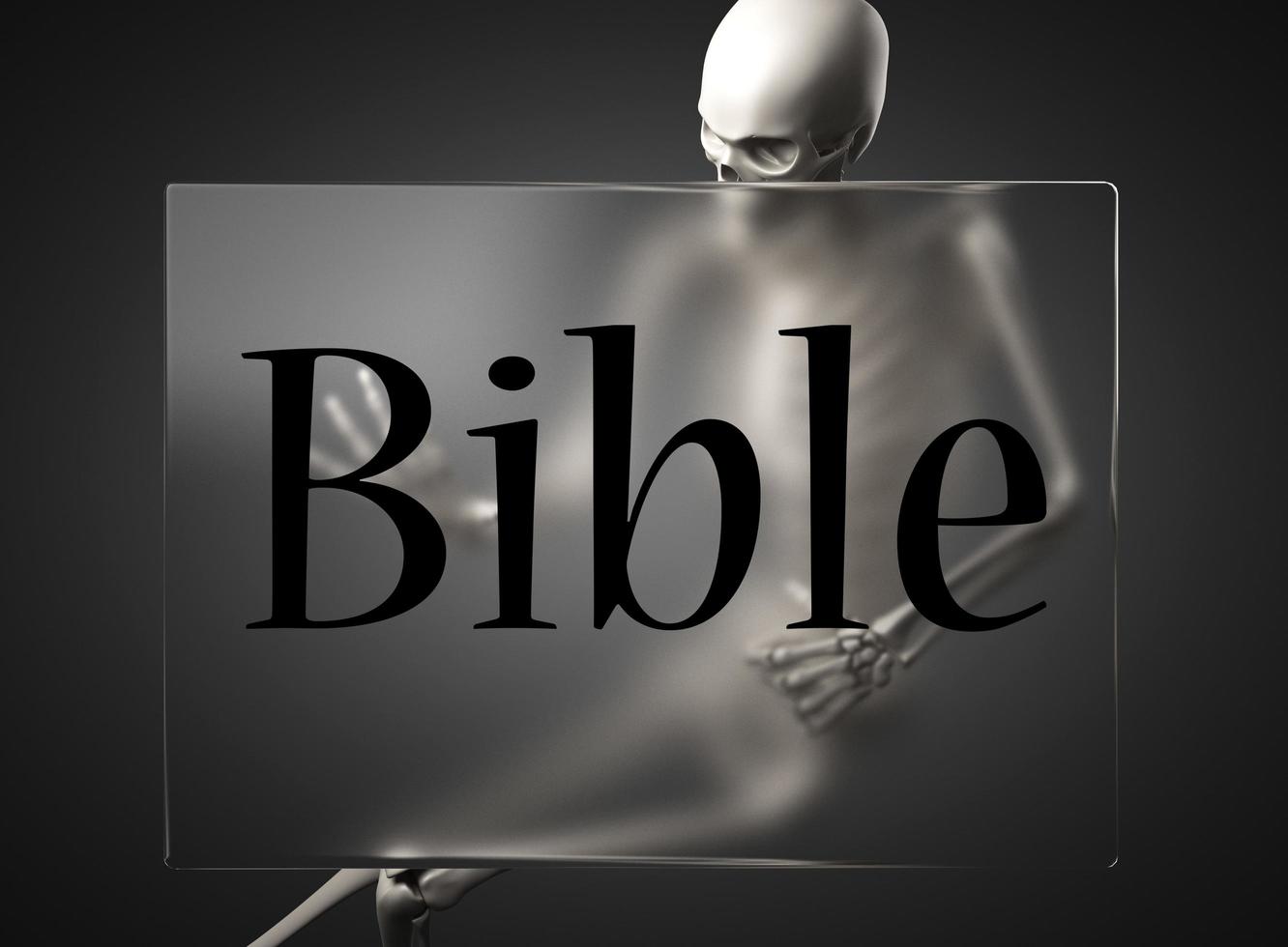 mot de bible sur le verre et le squelette photo