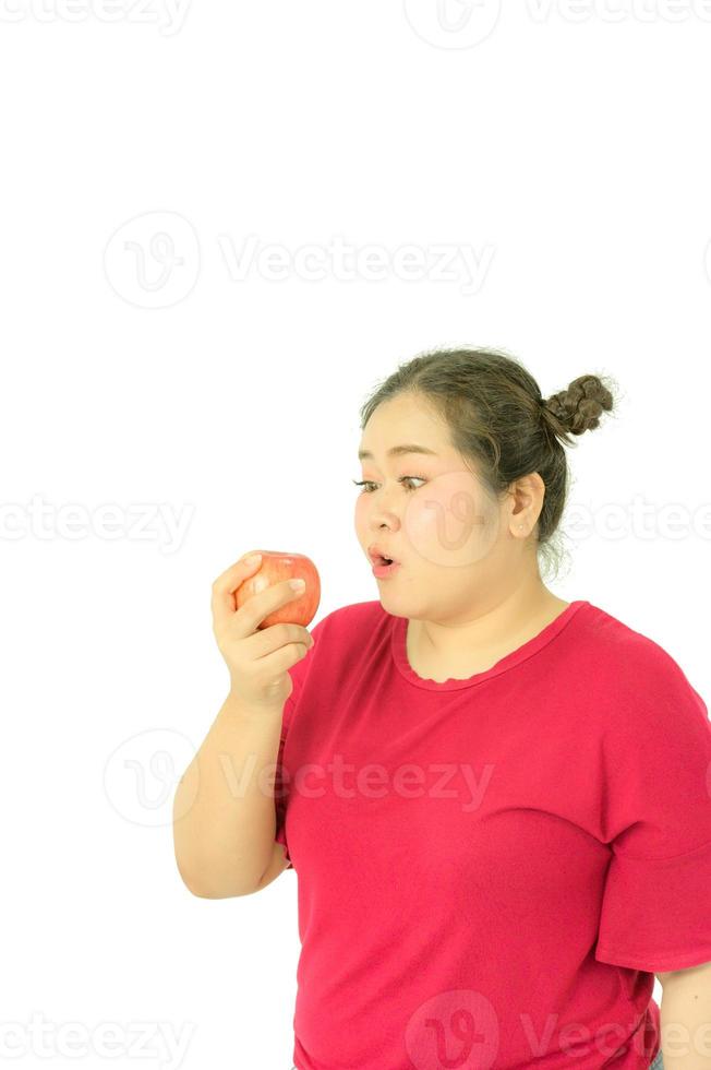 les femmes obèses asiatiques sont en surpoids. avec diverses émotions pour elle-même, manger et faire de l'exercice photo