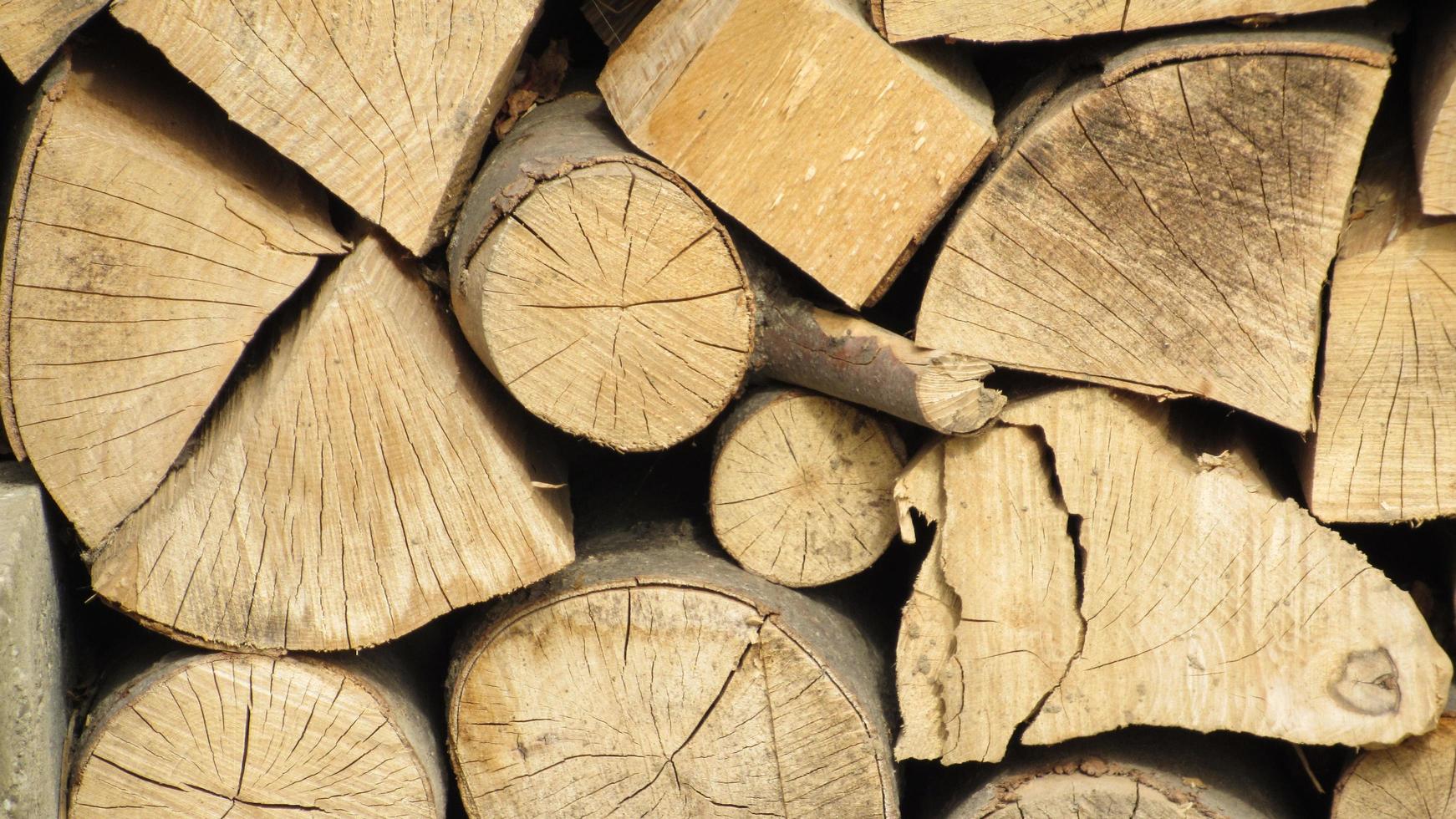 pile de bois de chauffage. bûches de bois hachées empilées dans le tas de bois photo