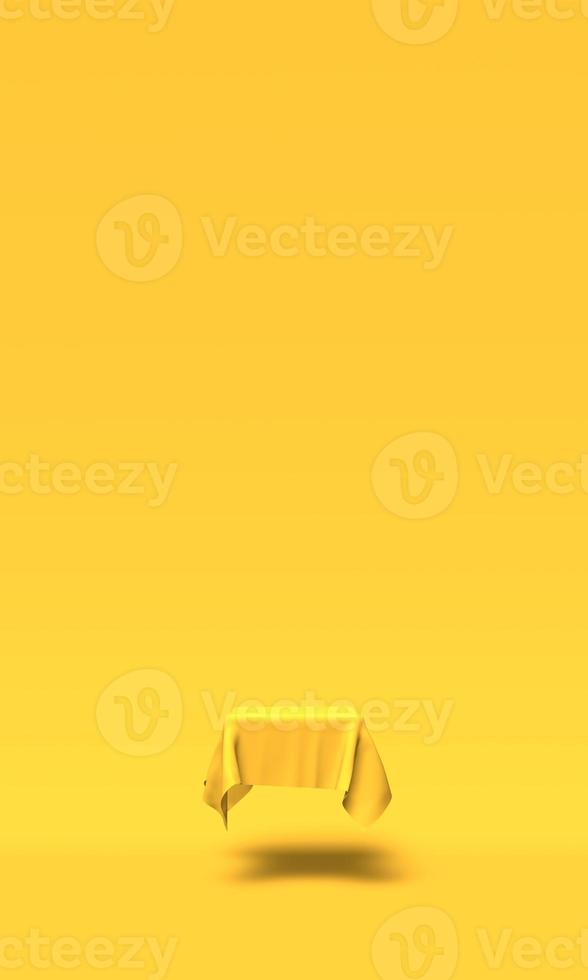 podium, piédestal ou plate-forme recouvert de tissu d'or sur fond jaune. illustration abstraite de formes géométriques simples. rendu 3d. photo