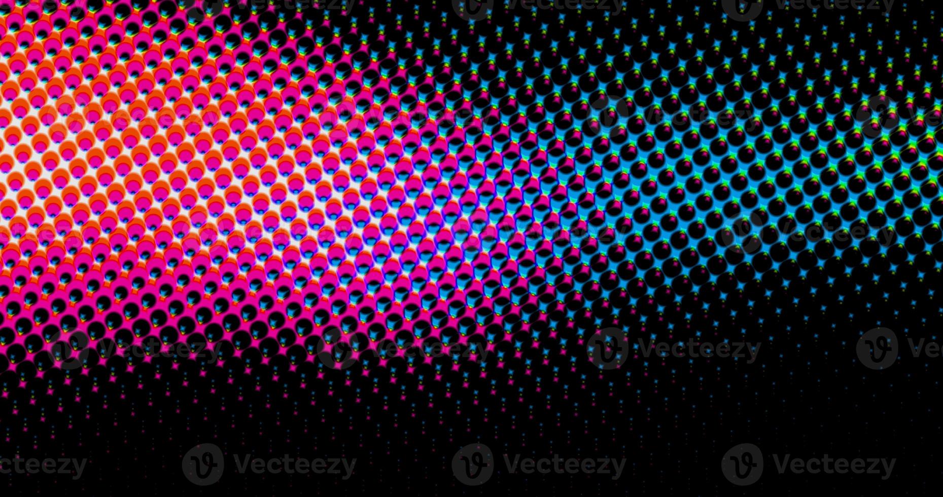 grille de points abstraits rose clair et bleu demi-teinte vague motif torsadé futuriste avec texture de géométrie de minimalisme de cercle sur fond noir. photo