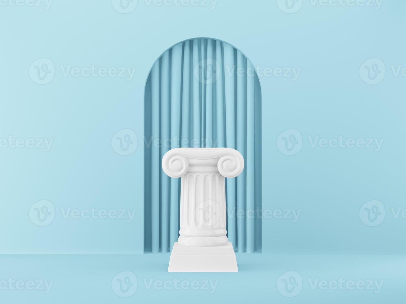 colonne de podium abstrait sur le fond bleu avec arche. le piédestal de la victoire est un concept minimaliste. rendu 3d. photo