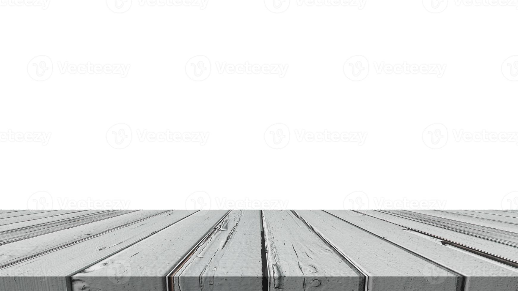 table en bois pour produits d'affichage ou de montage avec fond blanc vierge. photo