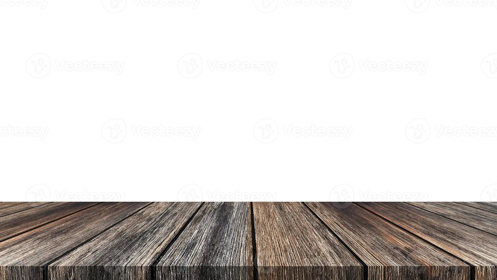 table en bois pour produits d'affichage ou de montage avec fond blanc vierge. photo