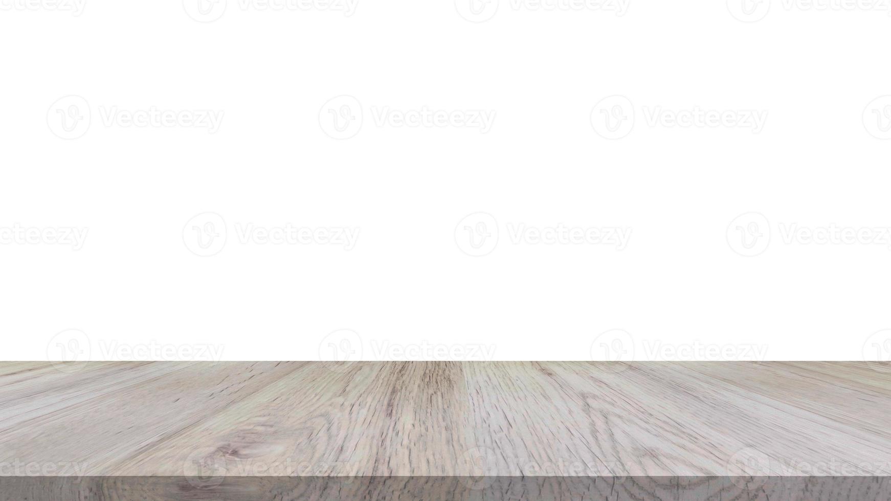 table en bois pour produits d'affichage ou de montage avec fond blanc vierge. photo