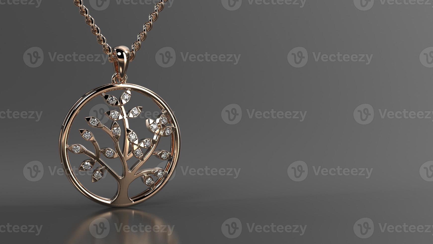 pendentif arbre et pétale en or rose et diamant rendu 3d photo