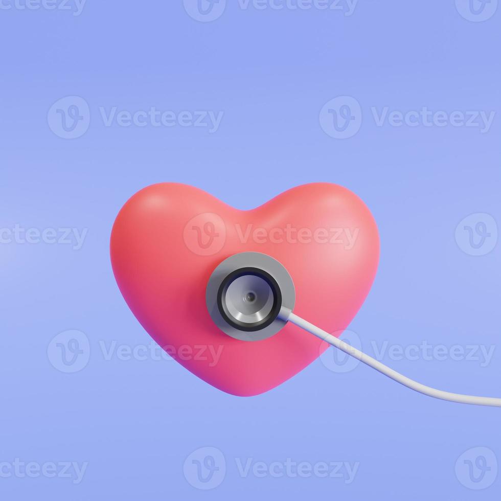 icône de coeur médical et stéthoscope, médecin ou cardiologue. soins de santé, illustration 3d photo