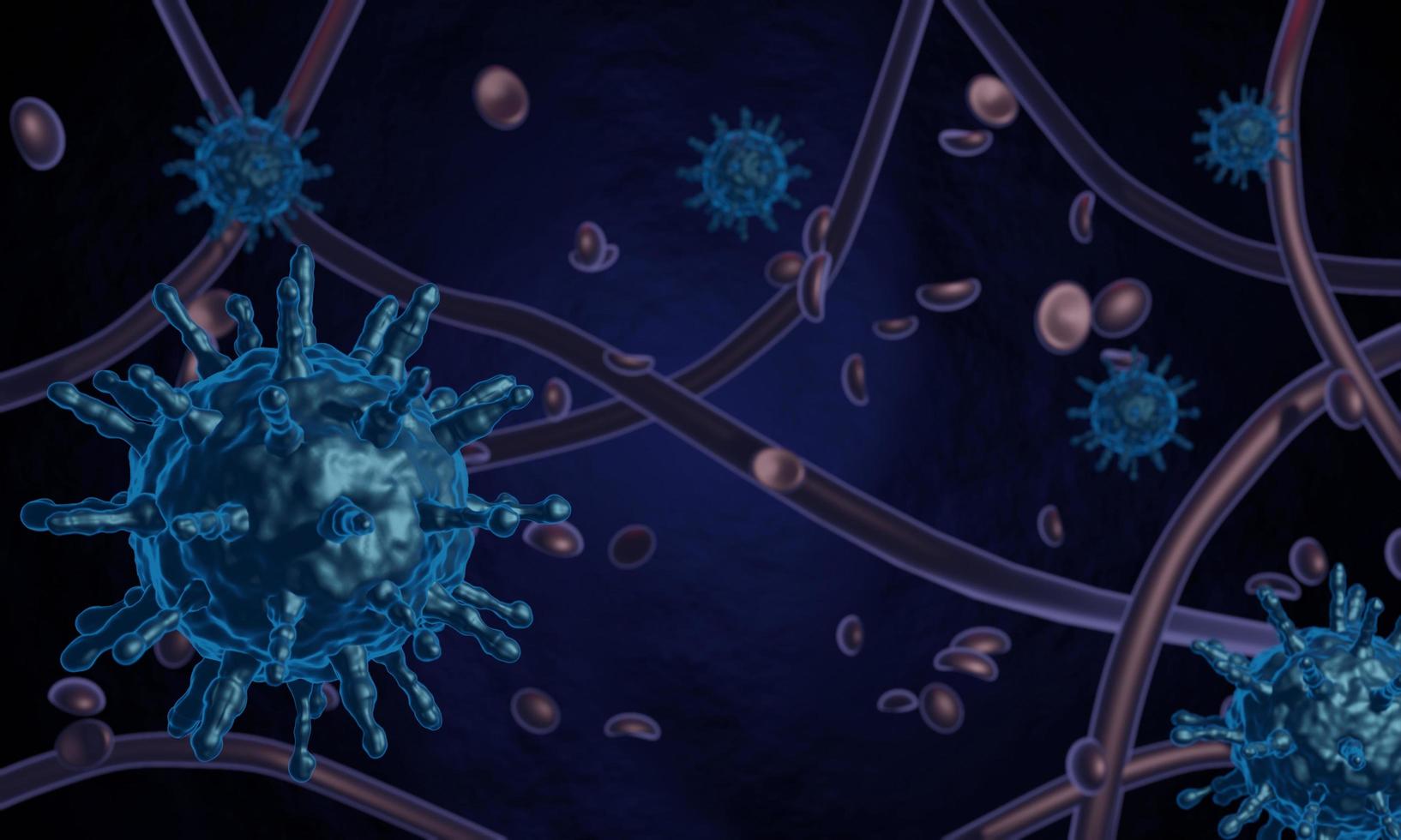 illustration médicale de l'infection par le coronavirus covid-19. cellules du virus covid de la grippe respiratoire pathogène de la chine. nouveau nom officiel de la maladie à coronavirus nommé covid-19. rendu 3d. photo