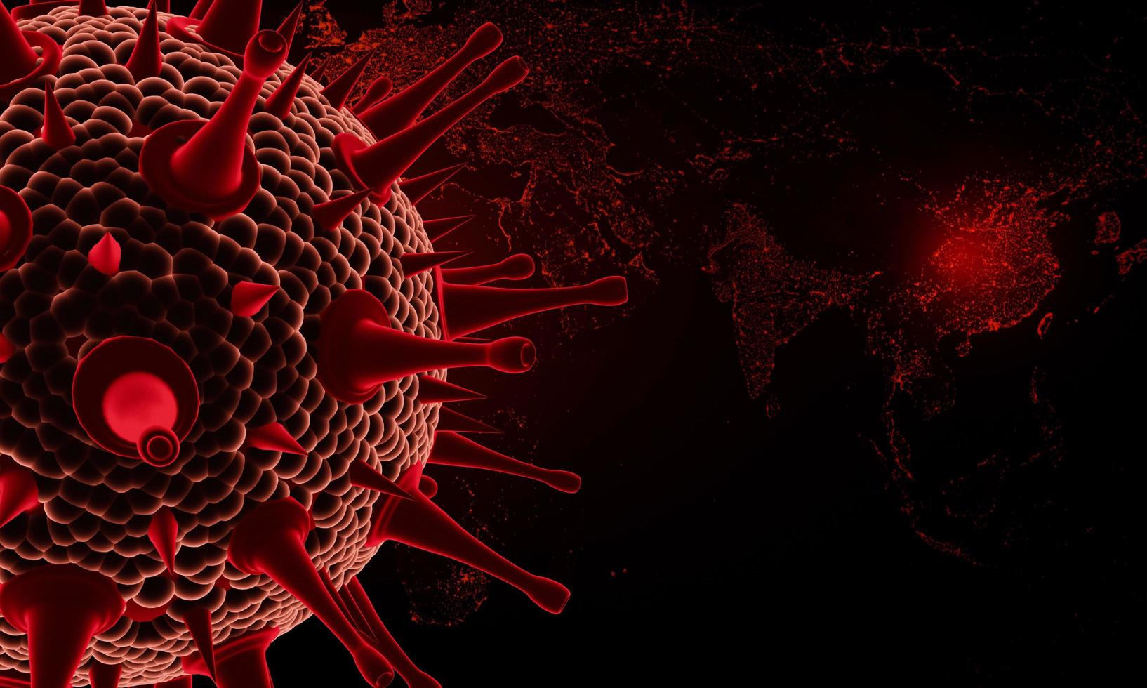 concept ncov du virus covid-19. bactérie abstraite ou cellule virale de forme sphérique avec de longues antennes. virus corona de wahan, concept de crise en chine. concept d'infection pandémique ou virale - rendu 3d. photo