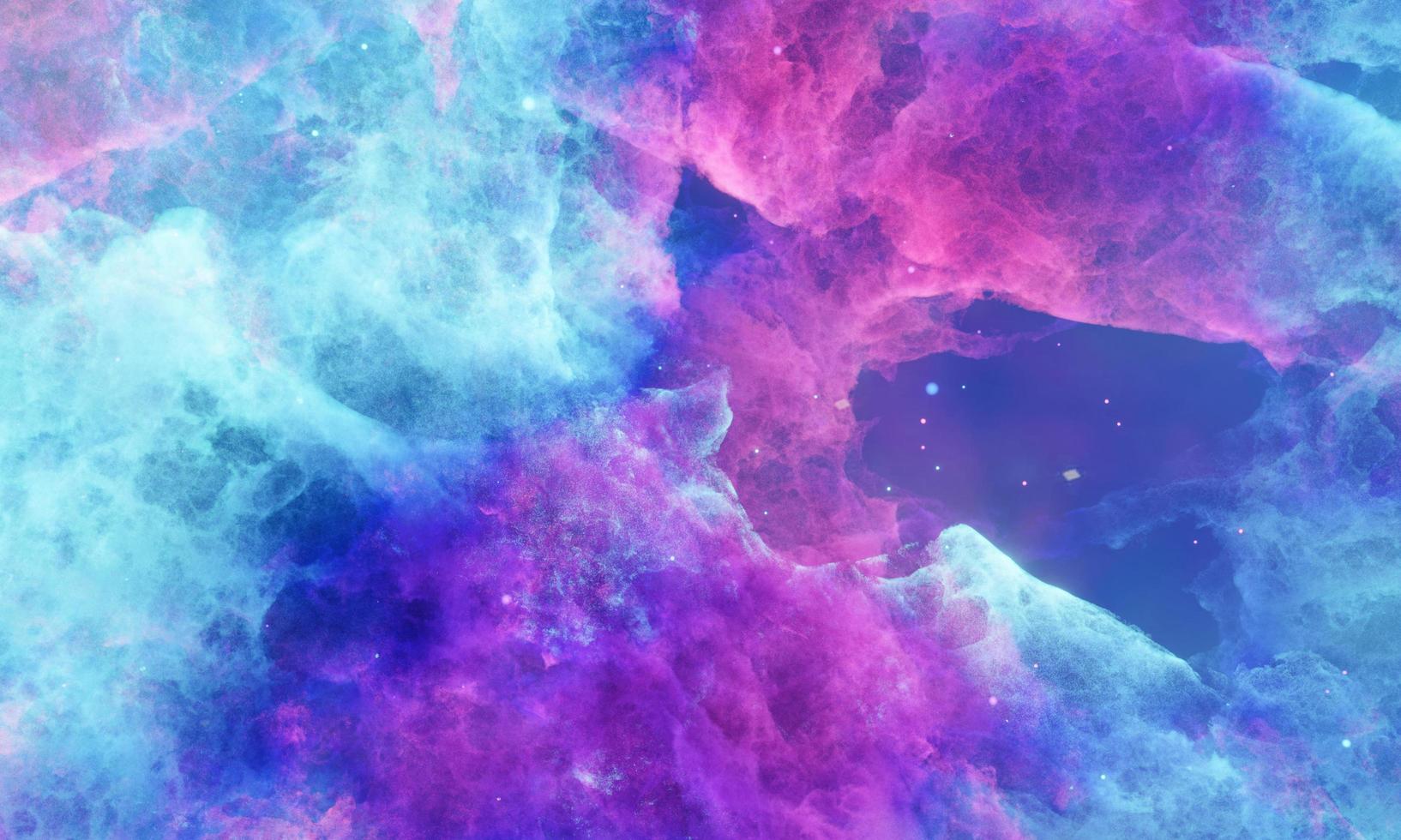 nuages d'aérosols, brume spatiale ou rayons cosmiques, rose, bleu pastel, ciel spatial avec de nombreuses étoiles. voyage dans l'univers. rendu 3d photo