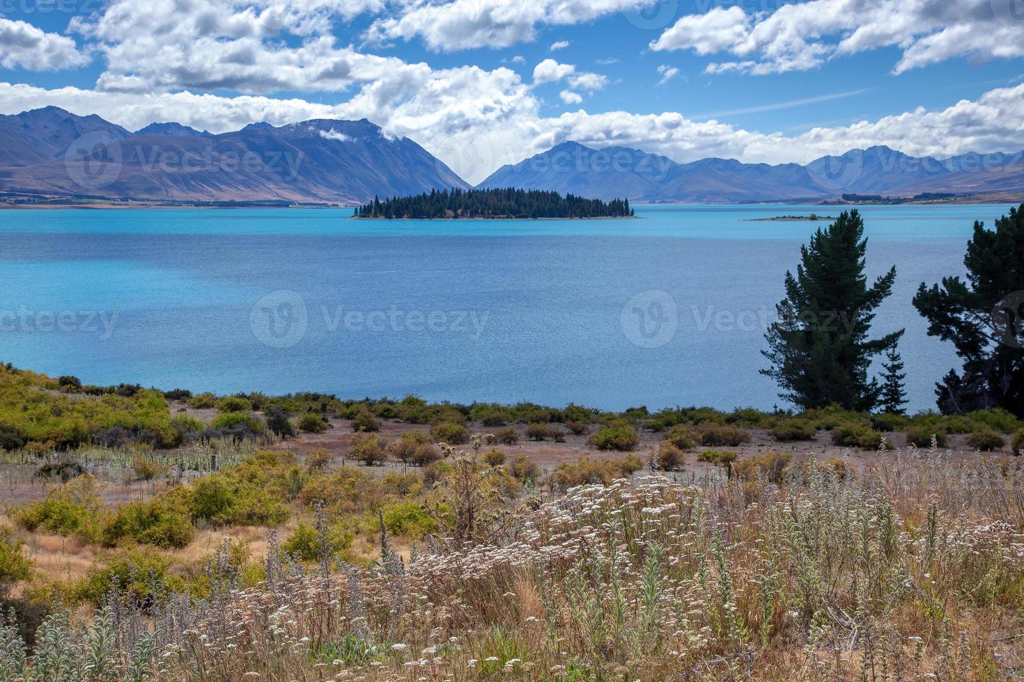 vue panoramique sur le lac coloré tekapo photo