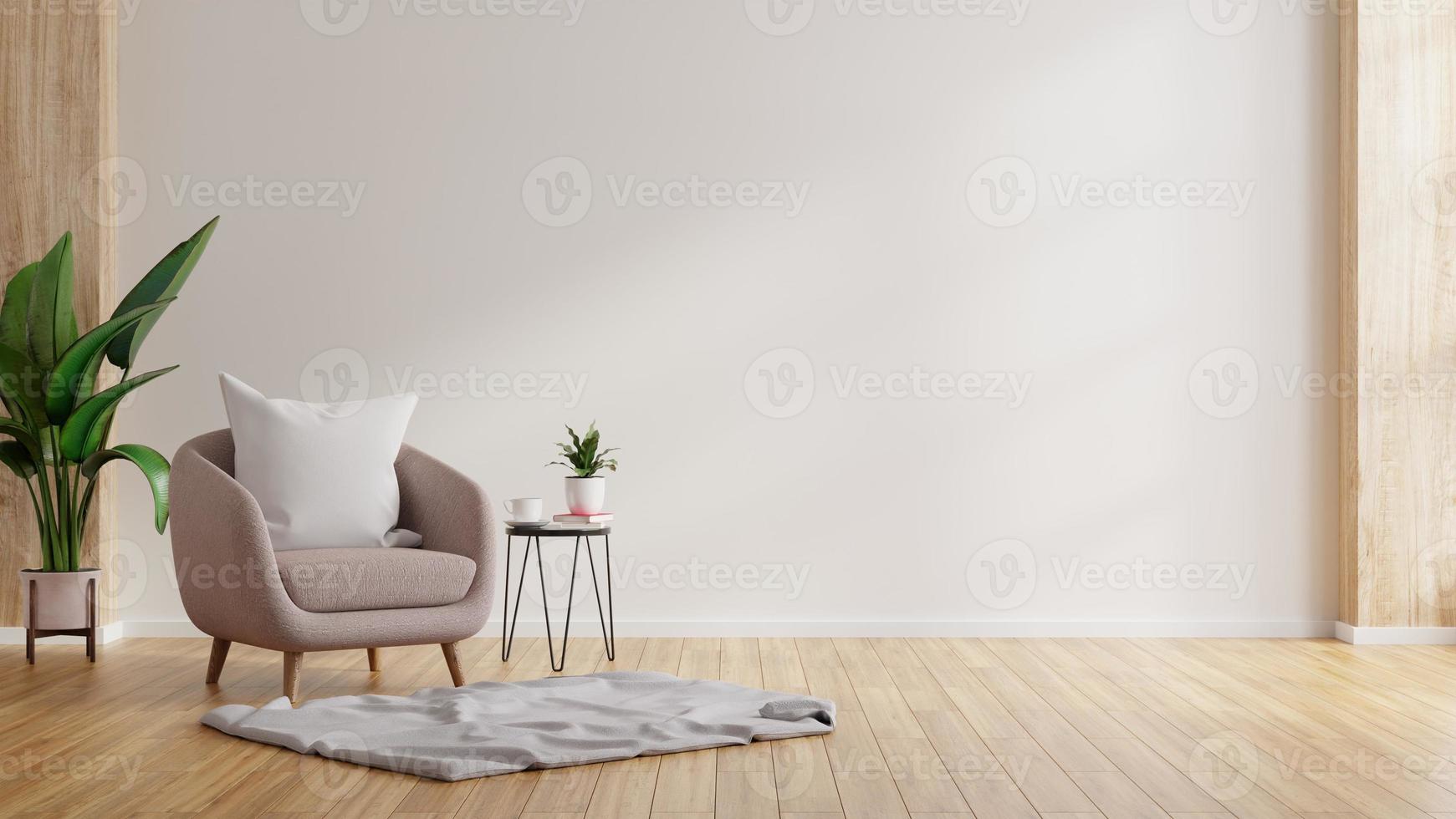 intérieur minimaliste moderne avec un fauteuil sur fond de mur blanc vide. photo