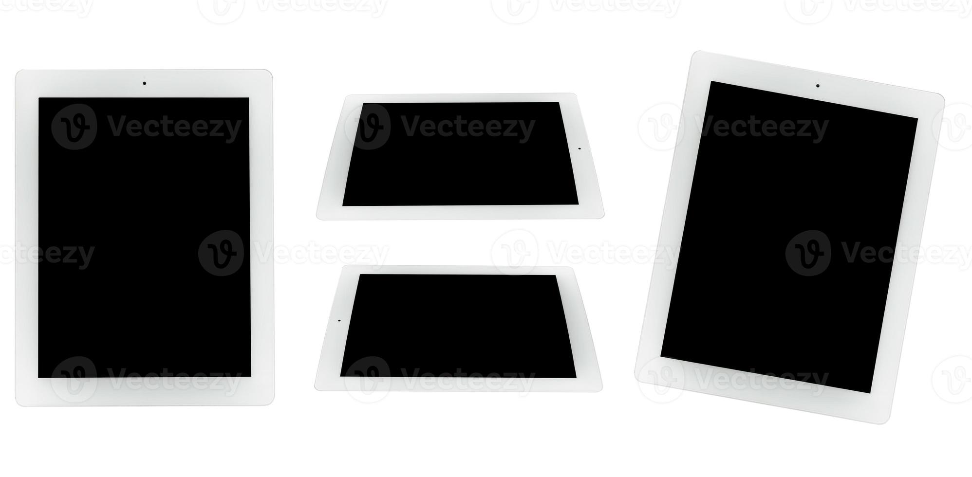 tablette avec un écran vide, copiez l'espace sur fond blanc pour le marketing d'entreprise de maquette. photo